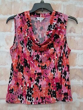 Jones Studio Pink, Red & Black Cowl Neck Sleeveless Cami